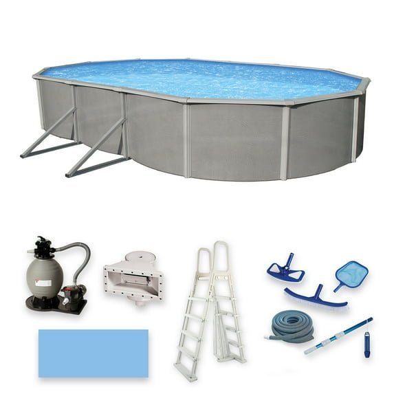 Belize 12-ft x 24-ft Oval 52-in Deep 6-in Top Rail Metal Wall Swimming Pool Package - Image 1