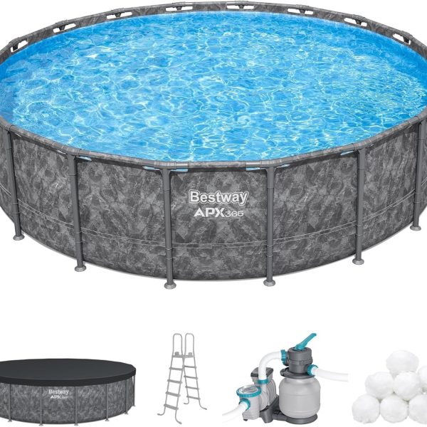 Bestway APX 365 18x52 Round Above Ground Swimming Pool Set with Pump Ladder - Image 1