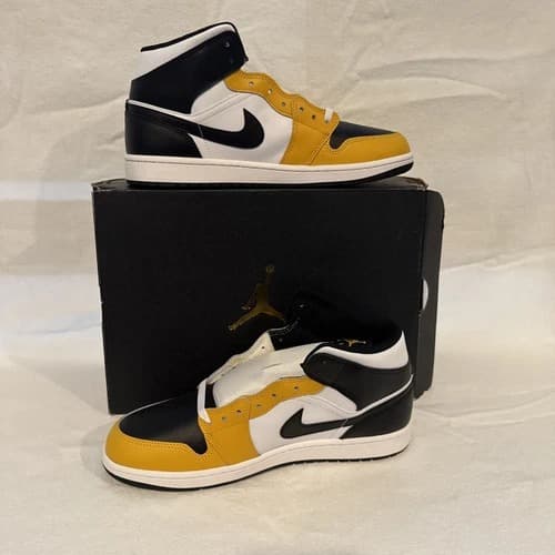 Nike Air Jordan 1 Mid Shoes Black White Yellow Ochre DQ8426-701 Men's Sizes - Image 1