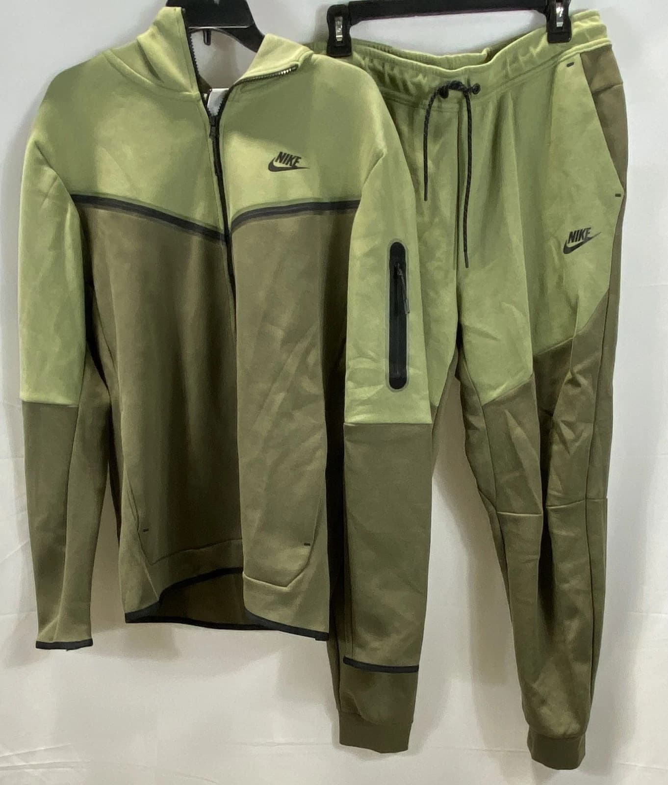 Nike Men's Tech Fleece Tracksuit Green Full Zip Hoodie Jogger Set Size L - Image 1