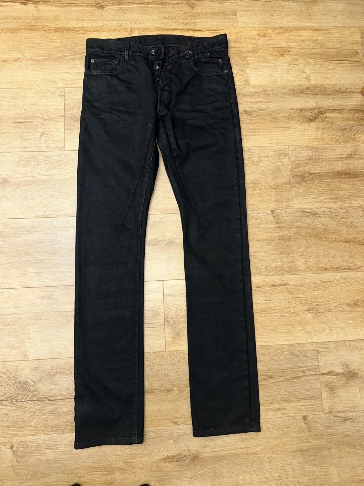 RICK OWENS DRKSHDW Black Coated Waxed Denim Jeans Slim Fit Long Cut Size 32 - Image 1